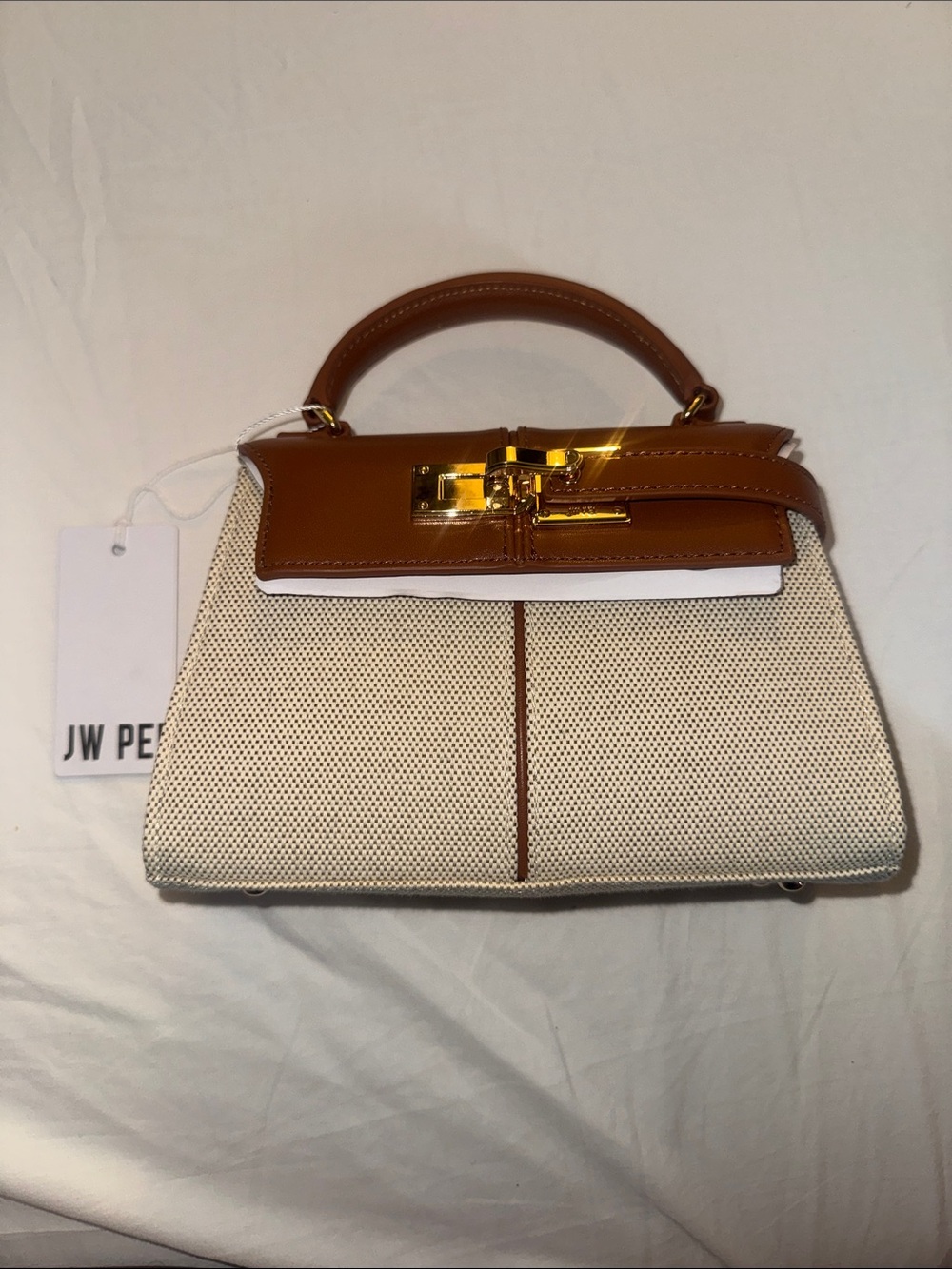JW PEI Cream Canvas Satchel with Tan Leather Trim
